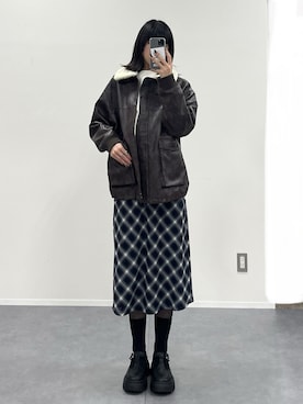 「スカートコーデ」｜「アイテム（ブルゾン）」を使った、manamiさん（レディース・170cm）の秋コーディネート