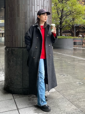「MURUA（ムルーア）のアイテム（ステンカラーコート）」を使った、辻村奈々さん（レディース・159cm）の秋コーディネート