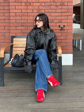 「春ニット」｜「アイテム（ブルゾン）」を使った、辻村奈々さん（レディース・159cm）の春コーディネート