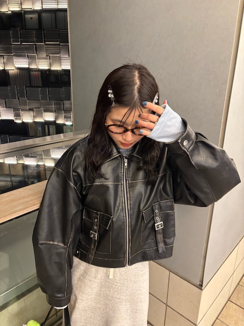 MURUA ムルーア　ブルゾン　レザージャケット　アウター　レディース MURUA ブルゾン アウター フェイクレザーミドルジャケット