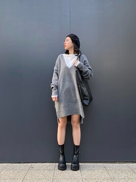 「MURUA（ムルーア）のアイテム（トートバッグ）」を使った、阿部 穂奈美さん（レディース・155cm）の秋コーディネート