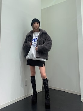 「スウエット」｜「アイテム（ブルゾン）」を使った、杉原優利さん（レディース・152cm）の冬コーディネート