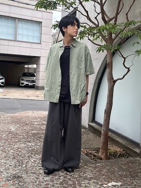 「WYM LIDNM（ウィム バイ リドム）のCOOL DRY DENSE TEE -STANDARD FIT-（Tシャツ/カットソー、ブラック系）」を使った、ダイスケさん（メンズ・170cm）の夏コーディネート
