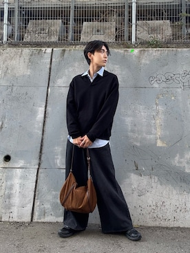 「MAISON SPECIAL（メゾンスペシャル）の《UNISEX》【THOMAS MASON】Prime-Over Shirt/トーマスメイソンプライムオーバーバンドカラーシャツ【MAISON SPECIAL/メゾンスペシャル】（シャツ/ブラウス、ブルー系）」を使った、ダイスケさん（メンズ・170cm）の春コーディネート
