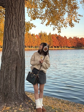 「アイテム（レッグウォーマー）」を使った、nanaさん（レディース・155cm）の秋コーディネート