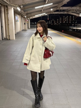 「アイテム（ステンカラーコート）」を使った、nanaさん（レディース・155cm）の冬コーディネート