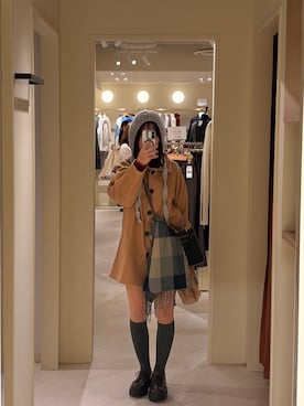 「アイテム（ステンカラーコート）」を使った、nanaさん（レディース・155cm）の秋コーディネート