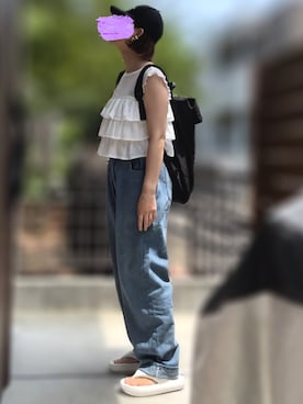 「H&M（エイチ・アンド・エム）のアイテム（バックパック/リュック）」を使った、記録係さん（レディース・161cm）の夏コーディネート