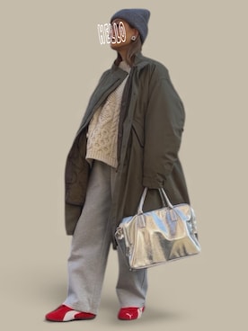 「アイテム（ミリタリージャケット）」を使った、記録係さん（レディース・161cm）の冬コーディネート