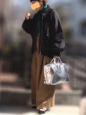 「ボストンバッグ」｜「アイテム（MA-1）」を使った、記録係さん（レディース・161cm）の春コーディネート