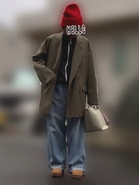 「アイテム（ニットキャップ/ビーニー、レッド系）」を使った、記録係さん（レディース・161cm）の秋コーディネート