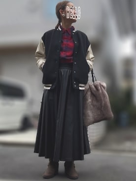 「アイテム（スタジャン）」を使った、記録係さん（レディース・161cm）の秋コーディネート