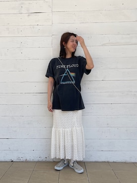 「バンドT」｜「アイテム（PC・スマホグッズ/家電）」を使った、sachiさん（レディース・157cm）の夏コーディネート