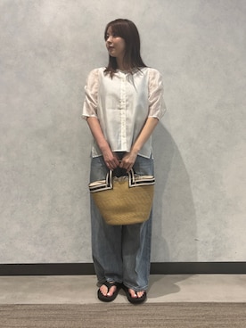 「アイテム（かごバッグ）」を使った、sachiさん（レディース・157cm）の夏コーディネート