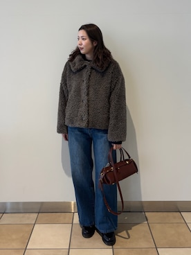 「アイテム（ムートンコート）」を使った、sachiさん（レディース・157cm）の冬コーディネート