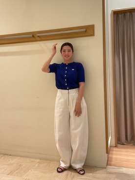 「ケーブルニット」｜「アイテム（サンダル）」を使った、sachiさん（レディース・157cm）の春コーディネート