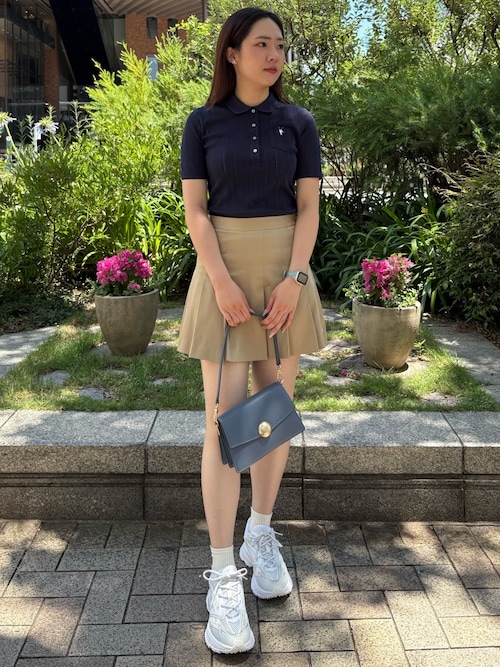 レース調 リボン付き ポインテルニット 半袖ポロシャツ（ポロシャツ