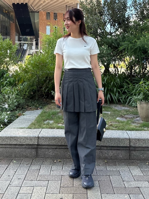 LACOSTE tシャツ タイトフィットリブニットTシャツ レディース