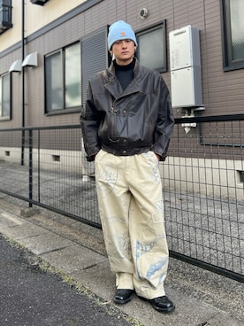 「アイテム（ライダースジャケット）」を使った、Reoさん（メンズ・171cm・20代）の秋コーディネート