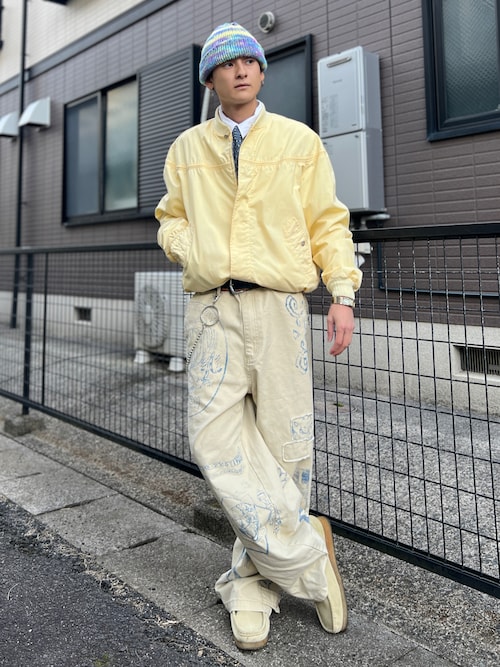 セール】ヴィンテージグラフィックパッチ付き ワイドデニムパンツ