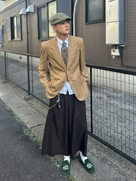 「アイテム（ハンチング/ベレー帽）」を使った、Reoさん（メンズ・171cm）の秋コーディネート