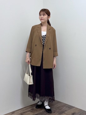 「アイテム（テーラードジャケット、イエロー系）」を使った、さきさん（レディース・155cm）の夏コーディネート