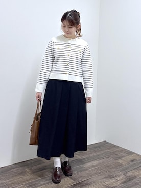 「ROPE' PICNIC（ロペピクニック）のROPE' PICNIC PASSAGE byHARUTA メタルモチーフローファー（ローファー、ブラウン系）」を使った、さきさん（レディース・155cm）の春コーディネート