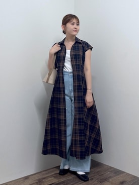 「ROPE' PICNIC（ロペピクニック）のパールキラキラビジューデニム（デニムパンツ、ブルー系）」を使った、さきさん（レディース・155cm）の夏コーディネート