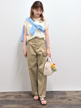 「ROPE' PICNIC（ロペピクニック）の【軽量】旅するボストンバッグ ソフトシンセティックレザーボストンバッグ（ボストンバッグ）」を使った、さきさん（レディース・155cm・20代）の夏コーディネート