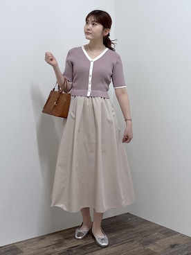 「ROPE' PICNIC（ロペピクニック）のフルーレットパンチングレースミニショルダーバッグ/2WAY（ショルダーバッグ、ブラウン系）」を使った、さきさん（レディース・155cm）の春コーディネート