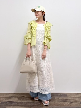 「フェミニンコーデ」｜「アイテム（帽子）」を使った、さきさん（レディース・155cm）の夏コーディネート