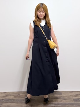 「アイテム（ジャンパースカート）」を使った、さきさん（レディース・155cm）の秋コーディネート
