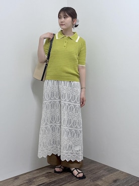 「ROPE' PICNIC（ロペピクニック）のレースキャミワンピース（ワンピース、ホワイト系）」を使った、さきさん（レディース・155cm）の夏コーディネート