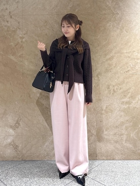 「ROPE' PICNIC（ロペピクニック）のタックワイドプレイフルカラーパンツ（その他パンツ、ピンク系）」を使った、さきさん（レディース・155cm）の夏コーディネート