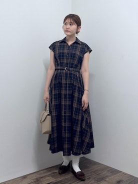 「ROPE' PICNIC（ロペピクニック）のセンターベルトワイドトップハンドル＆ショルダーバッグ（ショルダーバッグ、ベージュ系）」を使った、さきさん（レディース・155cm）の夏コーディネート