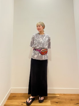 「EKAL（エカル）のプリント ショートスリーブ プルオーバー（Tシャツ/カットソー、グレー系）」を使った、⭐︎おーごし☽°☆・°:** さん（レディース・160cm）の春コーディネート