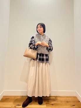 「URBAN RESEARCH DOORS（アーバンリサーチドアーズ）のチェックスキッパーシャツ（シャツ/ブラウス、ブルー系）」を使った、⭐︎おーごし☽°☆・°:** さん（レディース・160cm）の秋コーディネート