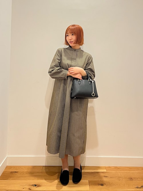 セール】『UR TECH』チェック柄バルーンスリーブワンピース