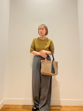 「URBAN RESEARCH DOORS（アーバンリサーチドアーズ）のリネンレーヨンバックリボンブラウス（シャツ/ブラウス、イエロー系）」を使った、⭐︎おーごし☽°☆・°:** さん（レディース・160cm）の夏コーディネート