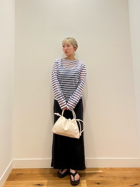「URBAN RESEARCH DOORS（アーバンリサーチドアーズ）のORCIVAL　BOAT NECK LONG-SLEEVE PULLOVER（Tシャツ/カットソー、ブルー系）」を使った、⭐︎おーごし☽°☆・°:** さん（レディース・160cm）の春コーディネート
