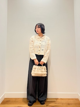 「URBAN RESEARCH DOORS（アーバンリサーチドアーズ）の衿付きクロシェカーディガン（カーディガン/ボレロ、ベージュ系）」を使った、⭐︎おーごし☽°☆・°:** さん（レディース・160cm）の秋コーディネート