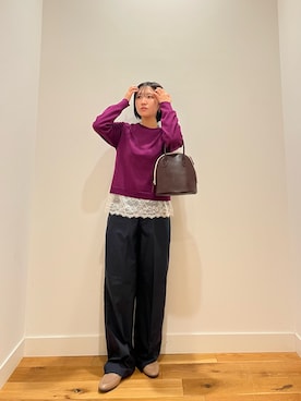 「URBAN RESEARCH DOORS（アーバンリサーチドアーズ）のウォッシャブルウールクルーネックプルオーバー（ニット/セーター、パープル系）」を使った、⭐︎おーごし☽°☆・°:** さん（レディース・160cm）の秋コーディネート