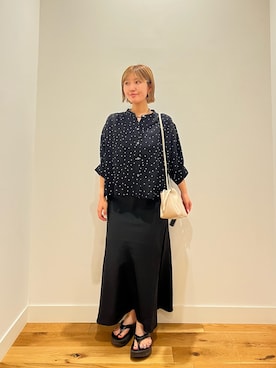 「URBAN RESEARCH DOORS（アーバンリサーチドアーズ）の楊柳ドット5分袖ブラウス（シャツ/ブラウス、ブラック系）」を使った、⭐︎おーごし☽°☆・°:** さん（レディース・160cm）の夏コーディネート