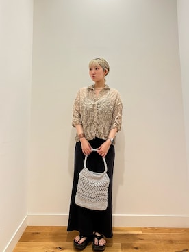 「EKAL（エカル）のワッシャープリーツシアーシャツ（シャツ/ブラウス、ベージュ系）」を使った、⭐︎おーごし☽°☆・°:** さん（レディース・160cm）の春コーディネート