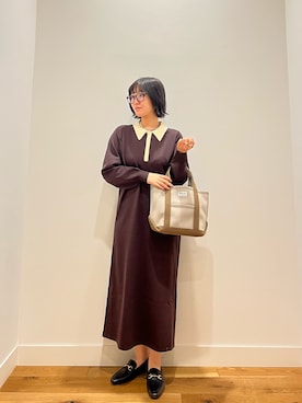 「URBAN RESEARCH DOORS（アーバンリサーチドアーズ）のバイカラーニットワンピース（ワンピース、ブラウン系）」を使った、⭐︎おーごし☽°☆・°:** さん（レディース・160cm）の秋コーディネート