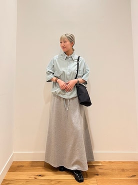 「Wrangler（ラングラー）の『別注』Wrangler×EKAL　ライトデニムワークシャツ（シャツ/ブラウス、ブルー系）」を使った、⭐︎おーごし☽°☆・°:** さん（レディース・160cm）の春コーディネート