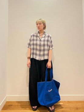 「FORK&SPOON（フォークアンドスプーン）のFORK&SPOON　メッシュチェックシャツ（シャツ/ブラウス、ブラウン系）」を使った、⭐︎おーごし☽°☆・°:** さん（レディース・160cm）の春コーディネート