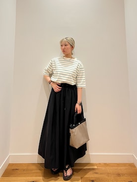 「FORK&SPOON（フォークアンドスプーン）のFORK&SPOON　ボトルネックショートスリーブTシャツ（Tシャツ/カットソー、ベージュ系）」を使った、⭐︎おーごし☽°☆・°:** さん（レディース・160cm）の春コーディネート