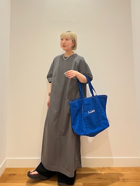 「EKAL（エカル）の『UR TECH』ナイロンタッサーワンピース（ワンピース、グレー系）」を使った、⭐︎おーごし☽°☆・°:** さん（レディース・160cm）の春コーディネート