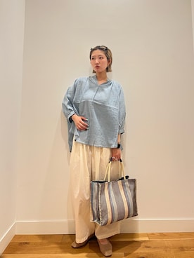 「URBAN RESEARCH DOORS（アーバンリサーチドアーズ）のギャザーボリュームパンツ（その他パンツ、ホワイト系）」を使った、⭐︎おーごし☽°☆・°:** さん（レディース・160cm）の夏コーディネート